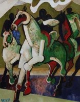 Lot 1 - Geoffrey Key, 3 Riders, oil