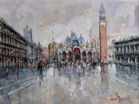 Lot 11 - Mozzini, Promenading on St. Mark's Square, Venice, oil