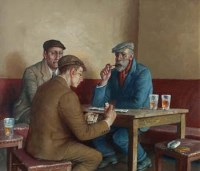 Lot 37 - O'Brien, Playing dominoes, oil