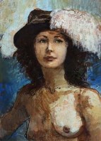 Lot 56 - Bohuslav Barlow (1947-), Nude with Hat, acrylic