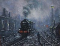 Lot 80 - Peter Coombs, Railway scene, oil