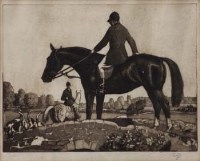 Lot 100 - C.F. Tunnicliffe, Huntsmen with hounds, signed etching