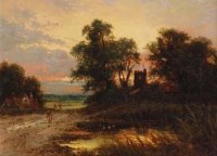 Lot 138 - Frank Hider, Rural view with church at sunset, oil
