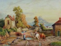 Lot 180 - Manner of Myles Birket Foster, St Michael's Mount with figures in foreground, watercolour