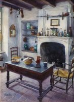 Lot 181 - Franz Poledne, Interior scene, watercolour