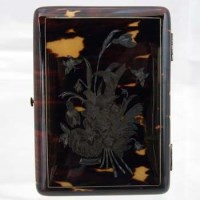 Lot 241 - Victorian pique tortoiseshell card case