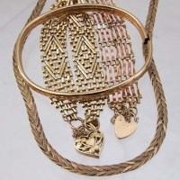 Lot 261 - Two 9ct gold bracelets; 9ct herringbone necklace