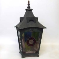 Lot 380 - 19th century stained glass square sectioned lantern.