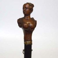 Lot 385 - Ebony walking cane with carved boxwood head
