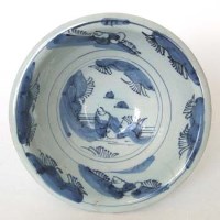 Lot 479 - English Delft basin   painted with oriental