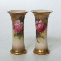 Lot 557 - Two Royal Worcester spill vases   painted