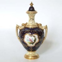 Lot 580 - Coalport twin handled lidded vase   painted with