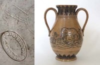 Lot 583 - Doulton Lambeth  twin handled vase probably by Hannah Barlow