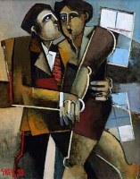 Lot 4 - Geoffrey Key, Dancers With Reflections, oil