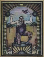 Lot 76 - Elizabeth Taggart, The strongman, ink and watercolour