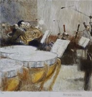 Lot 110 - Bernard Dunstan, The Rehearsal, signed lithograph