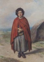 Lot 139 - Octavius Oakley, Gypsy girl in a rural landscape, watercolour
