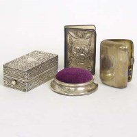 Lot 185 - Silver circular pin stand and silver box