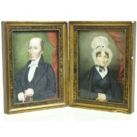 Lot 206 - Pair early 19th century portrait miniatures - probably Welsh, each signed on reverse Mr & Mrs Blair.