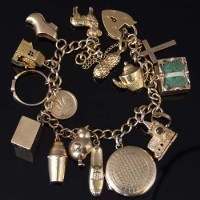 Lot 209 - Nine carat gold charm bracelet, approximately 35.6g.