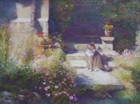 Lot 42 - B. Barlow, Garden Cat, oil