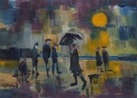 Lot 77 - J.L. Isherwood, Figures on the beach, oil