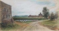 Lot 92 - Dennis Hinton, Farm near Evenlode, pastel and Robert Hainard lithograph (2)