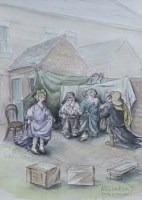 Lot 104 - Margaret Clarkson, Study for Backstage Bustle and Doing a Concert, watercolour (2)