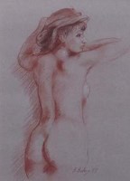Lot 115 - Bohuslav Barlow, Back View With Hat, pastel