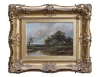 Lot 154 - Joseph Thors, Rural landscape with figure fishing, oil