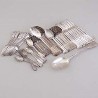 Lot 238 - Fiddle pattern silver cutlery service.