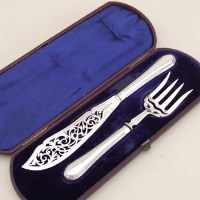 Lot 267 - Cased pair of silver fish servers.