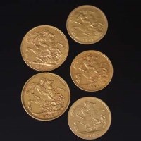 Lot 292 - Two full sovereigns and three half sovereigns