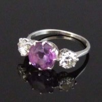 Lot 340 - Platinum, diamond and amethyst ring
