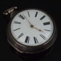 Lot 388 - Silver pair-case verge pocket watch