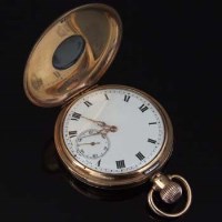 Lot 395 - Swiss gold cased half-hunter pocket watch.