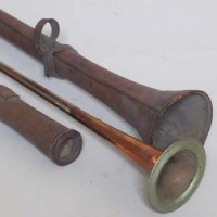 Lot 436 - Leather cased coach horn and a leather case.