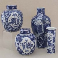 Lot 518 - Two 19th century Kangxi gift jars, beaker vase and a baluster vase
