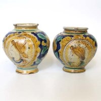 Lot 527 - Two maiolica globular vases probably Caltagirone