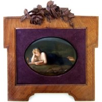 Lot 561 - Berlin plaque KPM plaque with carved walnut