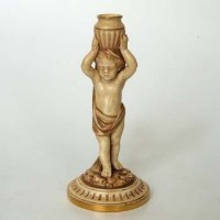 Lot 585 - Royal Worcester Cherub candlesticks.