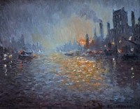 Lot 9 - Reg Gardner, Docklands at Dusk, oil