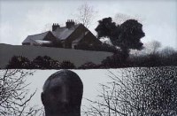 Lot 36 - Jack Simcock, View of a cottage with figure in foreground, oil