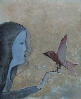 Lot 69 - Rene Halkett, Girl with Bird, oil