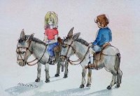 Lot 92 - Albin Trowski, Children Riding Donkeys and The Farrier, watercolour and ink (2)