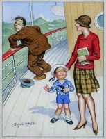 Lot 106 - Donald McGill, Mummy, who is that man saying 'O-o-o-oh' to?, watercolour