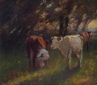 Lot 128 - Harry Fidler, Milking Time, oil