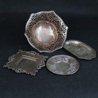 Lot 187 - Silver bon-bon bowl and three trays (4)