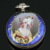 Lot 304 - Swiss lady's enamel fob watch (damage)