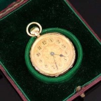 Lot 308 - 18ct gold keyless lever lady's fob watch, in original leather box.